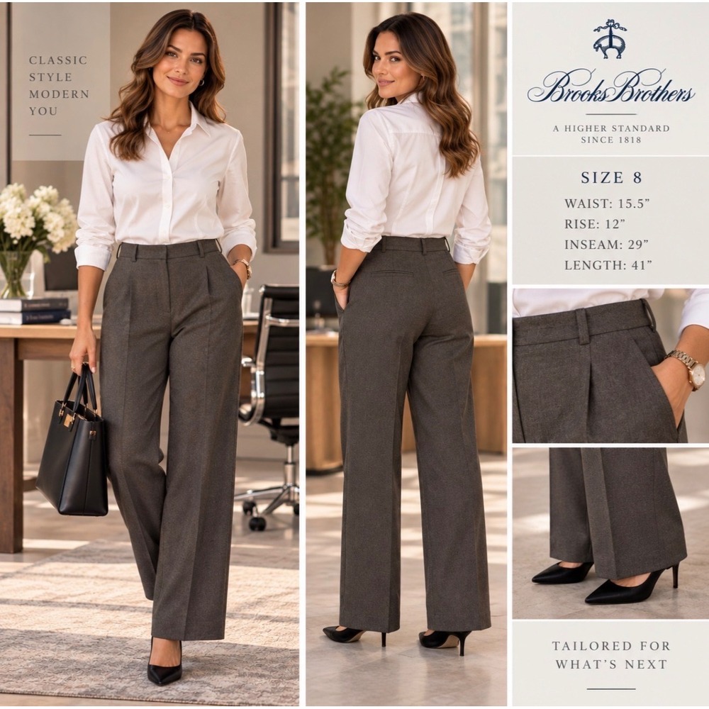 Brooks Brothers 346 Stretch Wool Blend Dress Pants Size 8 Gray